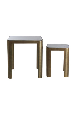 Light&living Bijzettafel S/2 30x30x40+45x45x50 cm OXE ant. br+smoke gl.