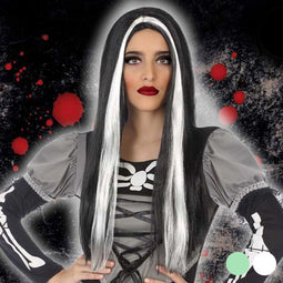 Halloween pruik 118189 (60 cm) Wit Zwart Groen Kleur Wit