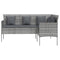 Loungebank met kussens L-vormig poly rattan grijs