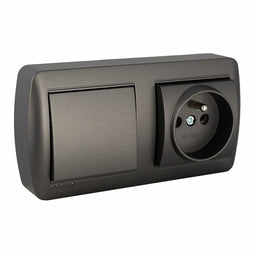 Dubbele Stopcontact + Schakelaar Basis Solera Mural 2p+t 250 V 16 A Grafiet