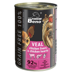 SUPER BENO Veal with chicken livers and hearts - nat hondenvoer - 415g