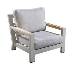 Yoi - Bango lounge chair aluminium salix/teak/flax beige AW