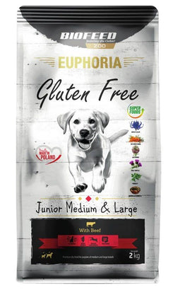 BIOFEED Euphoria Gluten Free Junior medium & large Beef - droog hondenvoer - 2kg