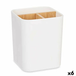 Tandenborstelhouder Wit Bamboe Polypropyleen 9 x 11 x 9 cm (6 Stuks)