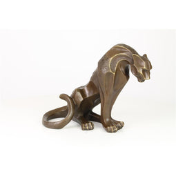 MODERNISTISCHE BRONZEN SCULPTUUR VAN EEN ZITTENDE JAGUAR