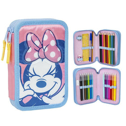 Dubbele etui Minnie Mouse Roze 12,5 x 19,5 x 4,5 cm