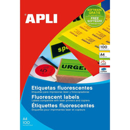 Printerlabels Apli Fluor Rood 100 Lakens 64 x 33,9 mm
