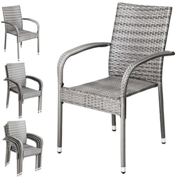Polyrattan Stapelstoel Comfort Set van 4 kleur Grijs