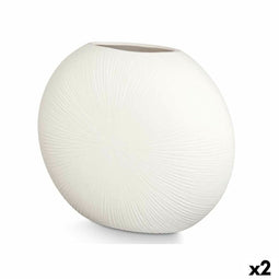 Vaas Cirkelvormig Wit Keramisch 40 x 34,5 x 16 cm (2 Stuks)