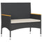 Tuinbank 2-zits met kussens en tafel poly rattan zwart