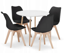 Eettafel en stoelen - 4 stuks - witte tafel - zwarte stoelen