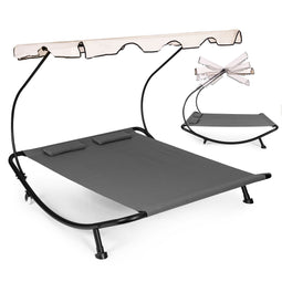 Dubbele ligstoel - grijs - 200 x 190 x 159 cm - met luifel