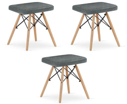 Houten krukje - set van 3 - grijs - 45.5 x 42.5 x 40.5 cm