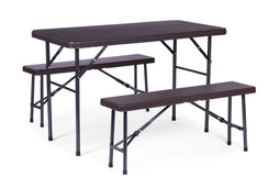 Klaptafel met banken - 120x70x74cm - 4 personen - rotan - bruin