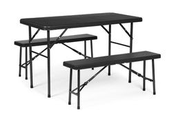 Klaptafel met banken - 120x70x74cm - 4 personen - rotan - zwart