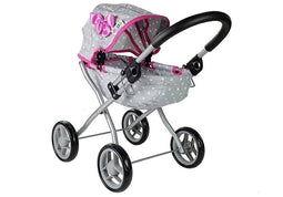 Speelgoed kinderwagen - grijs-roze - 57x35x54 cm - inklapbaar