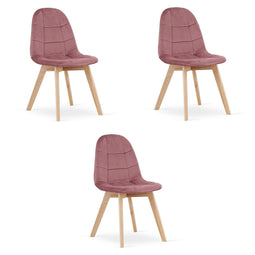 Velvet eetkamerstoel - donkerroze - beukenhout - set van 3