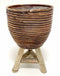 Van der Leeden - Bloempot Met Houten Poten Rotan Stripe D18H28Cm Brons