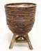 Van der Leeden - Bloempot Met Houten Poten Rotan Stripe D20H33Cm Brons