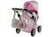 Poppenwagen - beige met roze stippen - verstelbare handgreep - omzetbaar in wandelwagen