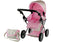 Poppenwagen - beige met roze stippen - verstelbare handgreep - omzetbaar in wandelwagen
