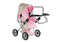 Poppenwagen - beige met roze stippen - verstelbare handgreep - omzetbaar in wandelwagen