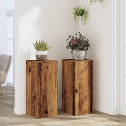 Plantenstandaards 2 st 30x30x70 cm bewerkt hout oud houtkleurig