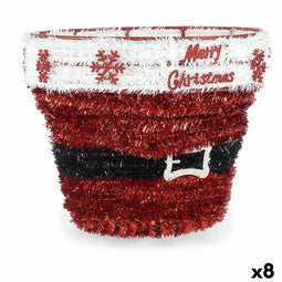 Decoratieve figuren Mand Klatergoud Wit Rood Polypropyleen PET 27 x 22 x 27 cm (8 Stuks)