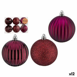 Set kerstballen Met reliëf Paars PVC Ø 7 cm (12 Stuks)