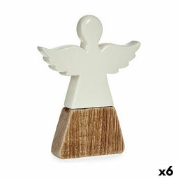 Decoratieve figuren Engel Wit Bruin Hout Keramisch 2,5 x 18 x 15 cm (6 Stuks)