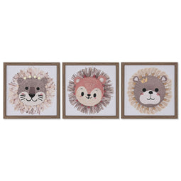 Canvas Home ESPRIT Wit Natuurlijk Kinderen dieren 30 x 2,6 x 30 cm (3 Stuks)