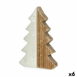 Decoratieve figuren Kerstboom Wit Natuurlijk Hout Keramisch 3 x 21 x 14 cm (6 Stuks)