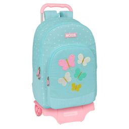 Schoolrugzak met Wielen Moos Butterflies Blauw 30 x 46 x 14 cm