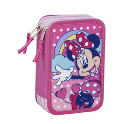 Driedubbele Pennenzak Minnie Mouse Roze 12,5 x 6,5 x 19,5 cm