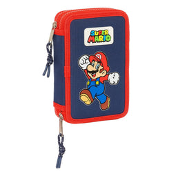Dubbele etui Super Mario World Marineblauw 12.5 x 19.5 x 4 cm 28 Onderdelen