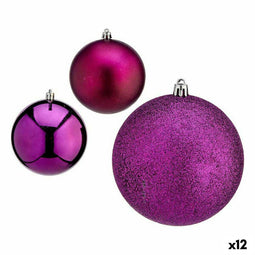 Set kerstballen Paars Plastic 10 x 13 x 10 cm (12 Stuks)
