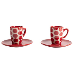 Set van Kopje met Schotel Benetton Rood Keramiek Muis 4 Onderdelen