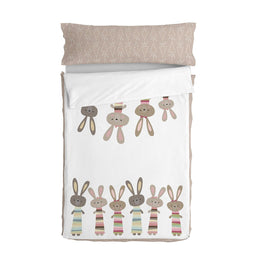 Gewatteerd beddengoed met ritssluiting HappyFriday Moshi Moshi Rabbit Family Multicolour 105 x 20...