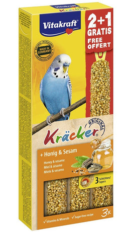 VITAKRAFT Kräcker Honey and sesame - lekkernijen voor grasparkiet - 2 + 1 st.