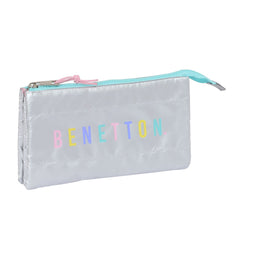 Pennenetui met 3 vakken Benetton Silver Zilverkleurig 22 x 12 x 3 cm