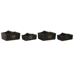 Set van trays Home ESPRIT Zwart Sparrenhout 35 x 22 x 18 cm