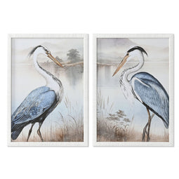 Schilderij Home ESPRIT Blauw Wit Vogel Orientaals 50 x 2,5 x 70 cm (2 Stuks)