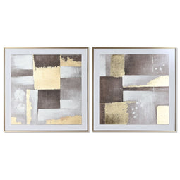 Schilderij Home ESPRIT Bruin Gouden Abstract Modern 80 x 4 x 80 cm (2 Stuks)