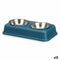 Voerbak voor katten Dubbel Blauw Metaal 35 x 7,5 x 19 cm (12 Stuks)