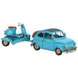 Decoratieve figuren Alexandra House Living Licht Blauw Ijzer ABS Motorfiets Aanhanger 10 x 10 x 3...