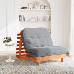 Futon slaapbank met matras 100x206x11 cm grenenhout wasbruin