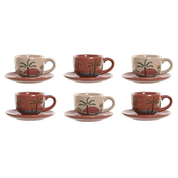 Set van 6 kopjes met schotel Home ESPRIT Geel Beige Terra cotta Lila Metaal Dolomite 180 ml