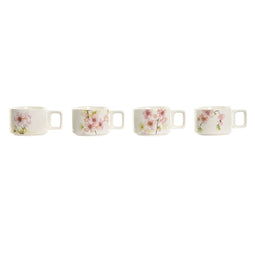 Set van koffiekopjes Home ESPRIT Wit Roze Lila Metaal Bamboe Dolomite 260 ml