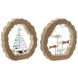 Decoratieve figuren Home ESPRIT Blauw Wit Rood Natuurlijk 20 x 2,5 x 20 cm (2 Stuks)