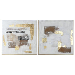 Canvas Home ESPRIT Wit Gouden polyestyreen Canvas Abstract 101,5 x 4 x 101,5 cm (2 Stuks)